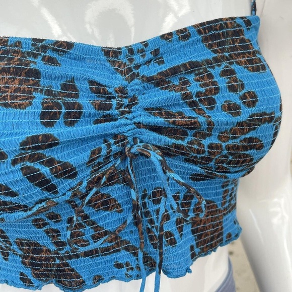 Free People Floral Smocked Crop Top - Black and Blue - Picture 3 of 4